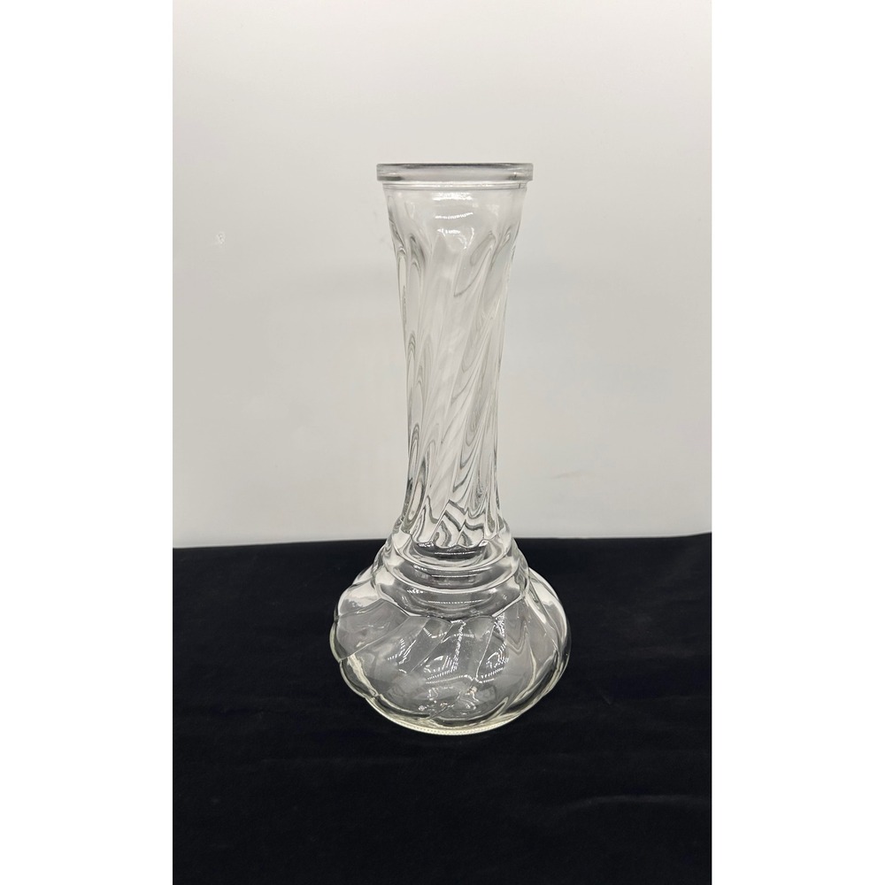 CFG Clear Glass Swirl Optic Bud Vase Twisted Neck Bulbous Base CL 12